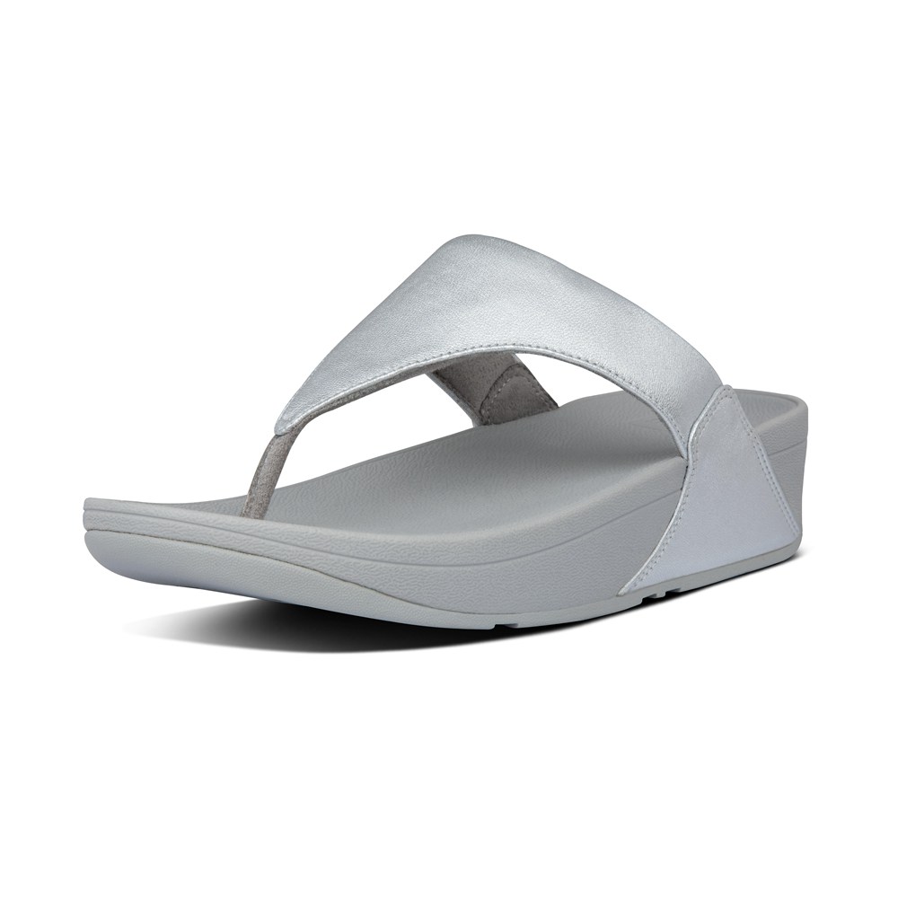 Fitflop Womens Sandals Silver - Lulu Leather Toe-post - 69BGRUVDM